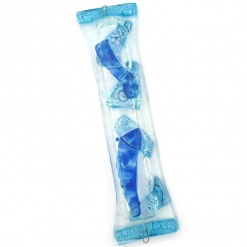 Abstract Shapes Glass Mezuzah in Blues