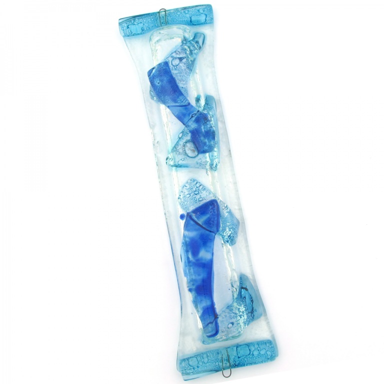 Abstract Shapes Glass Mezuzah in Blues