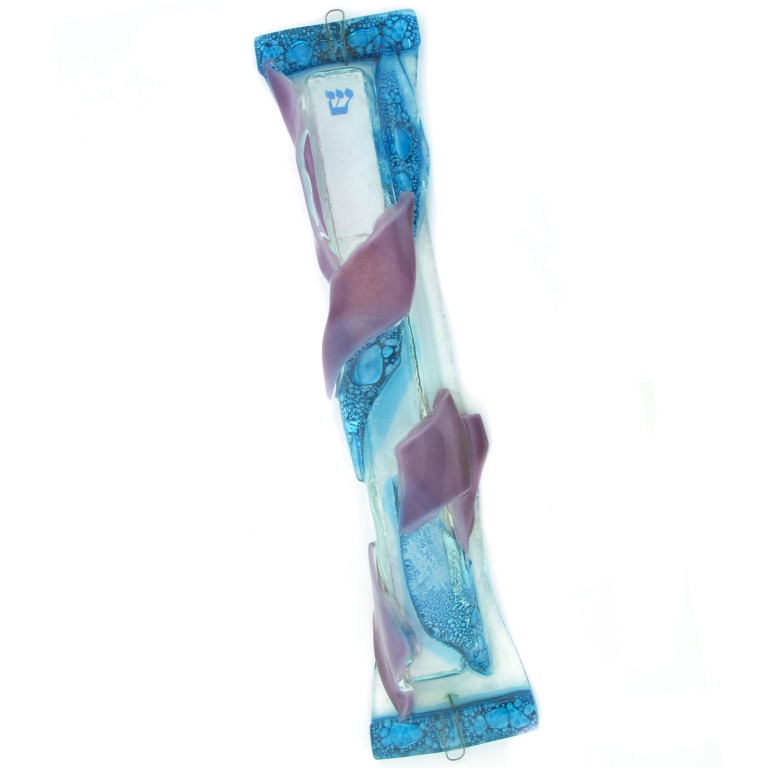 Abstract Shapes Glass Mezuzah in Purple and Blue