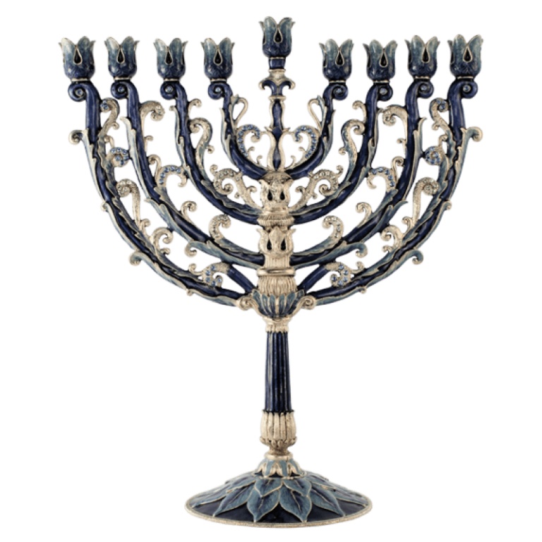 Baroque Menorah Large - Silver And Blues