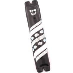 Black,_White,_and_Silver_Stripes_and_Polka_Dots_Glass_Mezuzah_-_222511_-_A