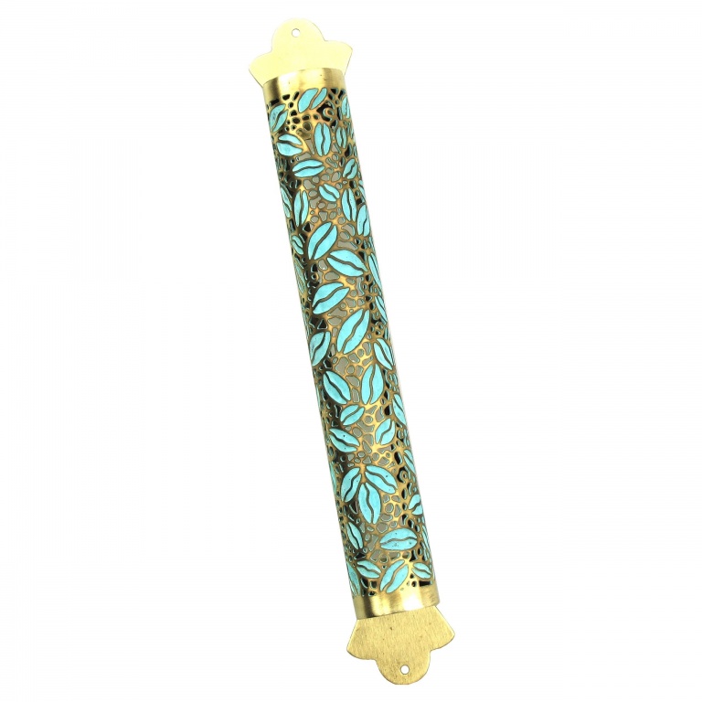Delicate Leaves Pattern Mezuzah with Patina - Medium