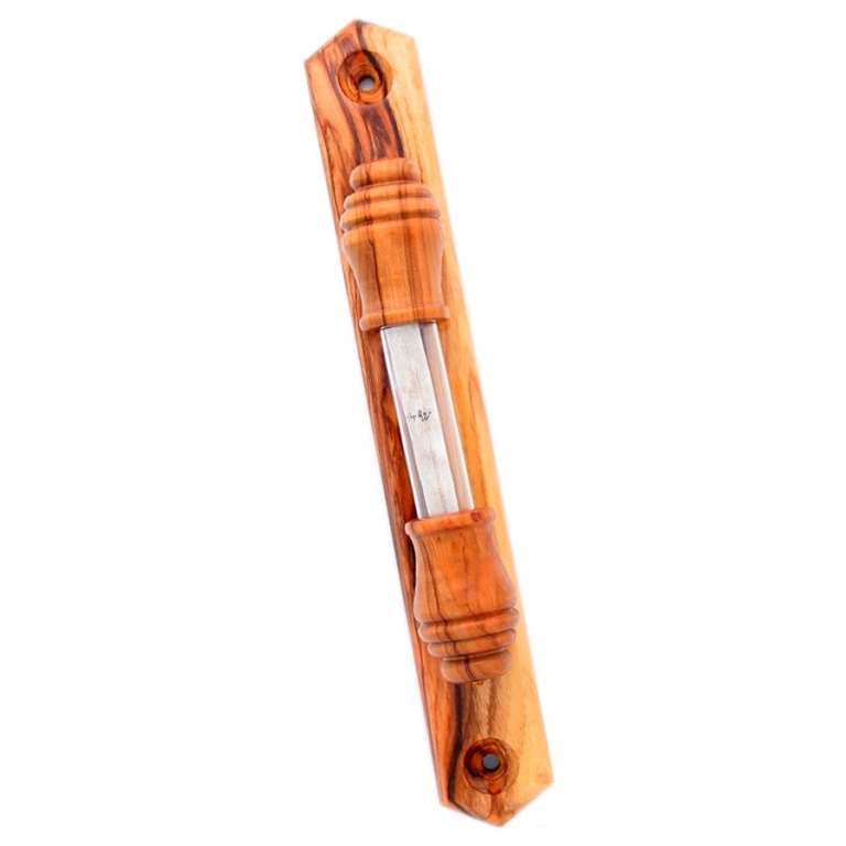 Large Olive Wood Mezuzah with Window Made in Israel