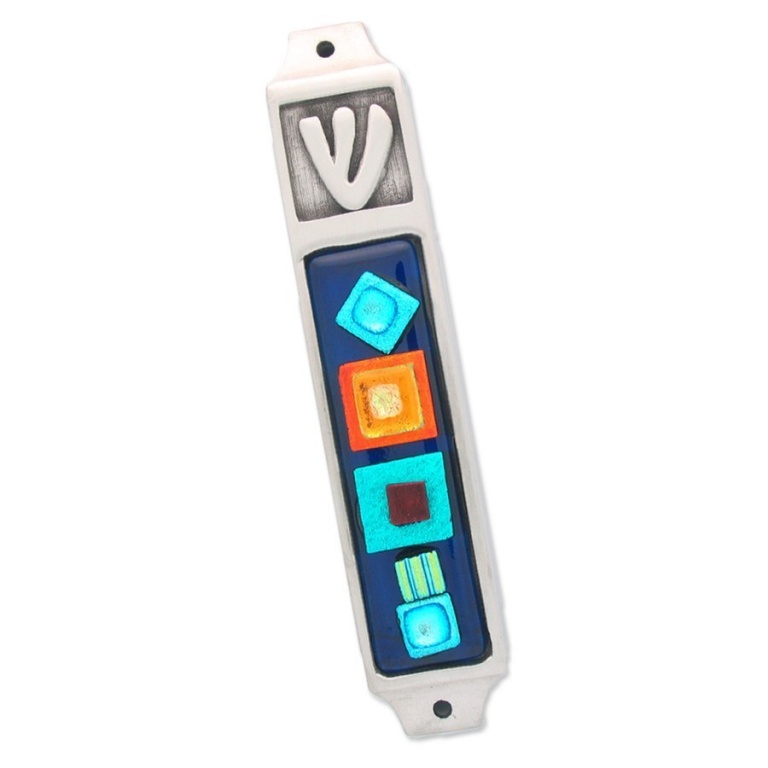 Pewter and Sandblasted Dicroic Glass Mezuzah