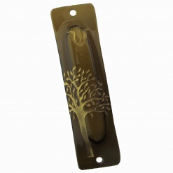 Recycled Bottle Mezuzah - Amber with Gold Tree of life