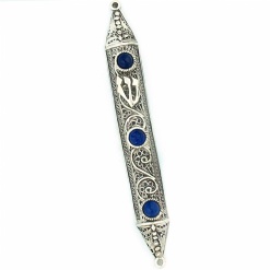 Sterling Silver Filigree with Sapphire Persian Mezuzah