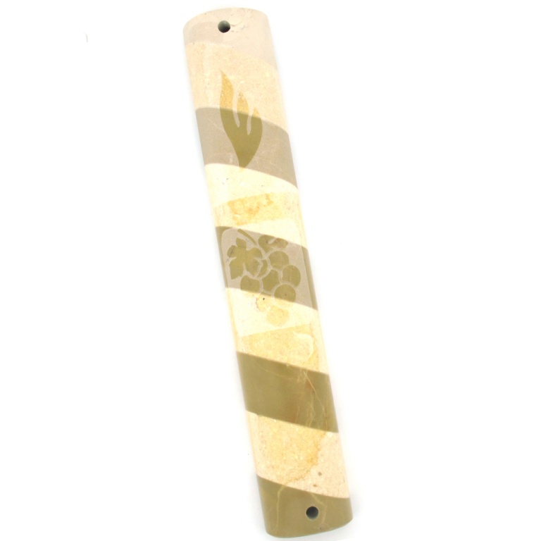 Striped Marble Mezuzah with Grapes Design - Extra Large