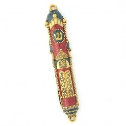 Synagogue Doors Mezuzah -With Gold Accents